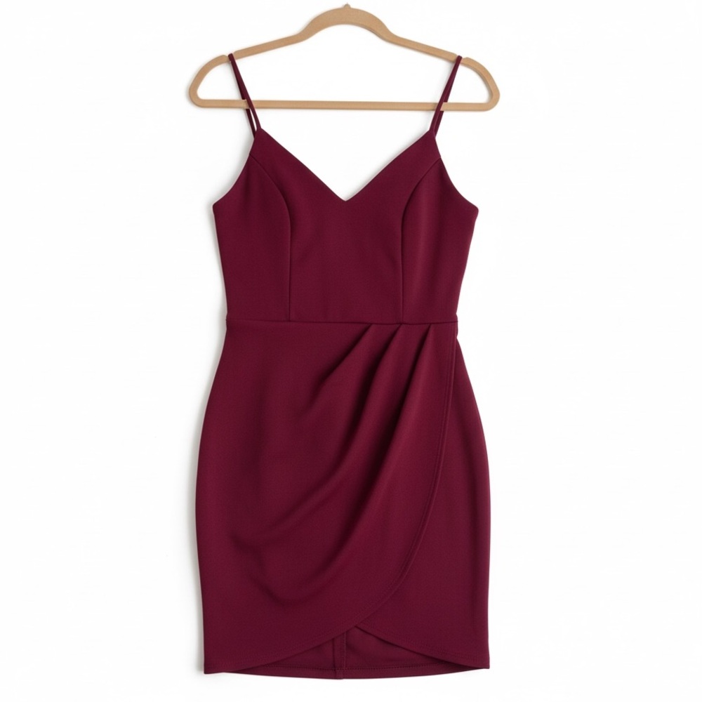 Lulus Burgundy Wrap Bodycon Cocktail Dress Spaghetti Strap Mini Prom Party Small